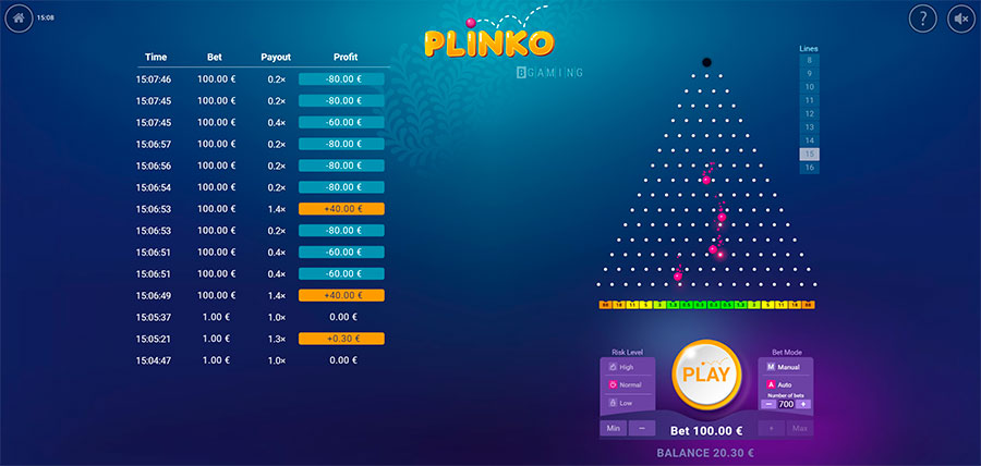 Plinko Casino-Spiel online.