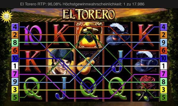 el torero merkur slot übersicht mit gewinnlinien zu beginn der slot